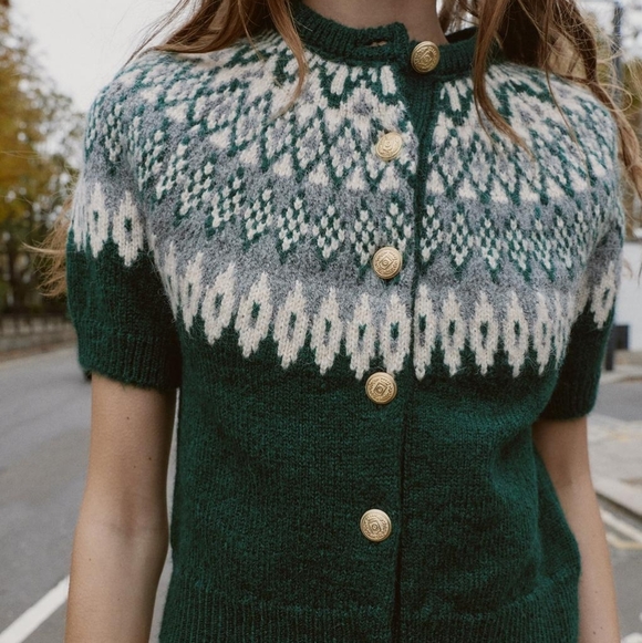 New Zara Short Sleeve Jacquard Knit Cardigan 6427/125 - Picture 9 of 13